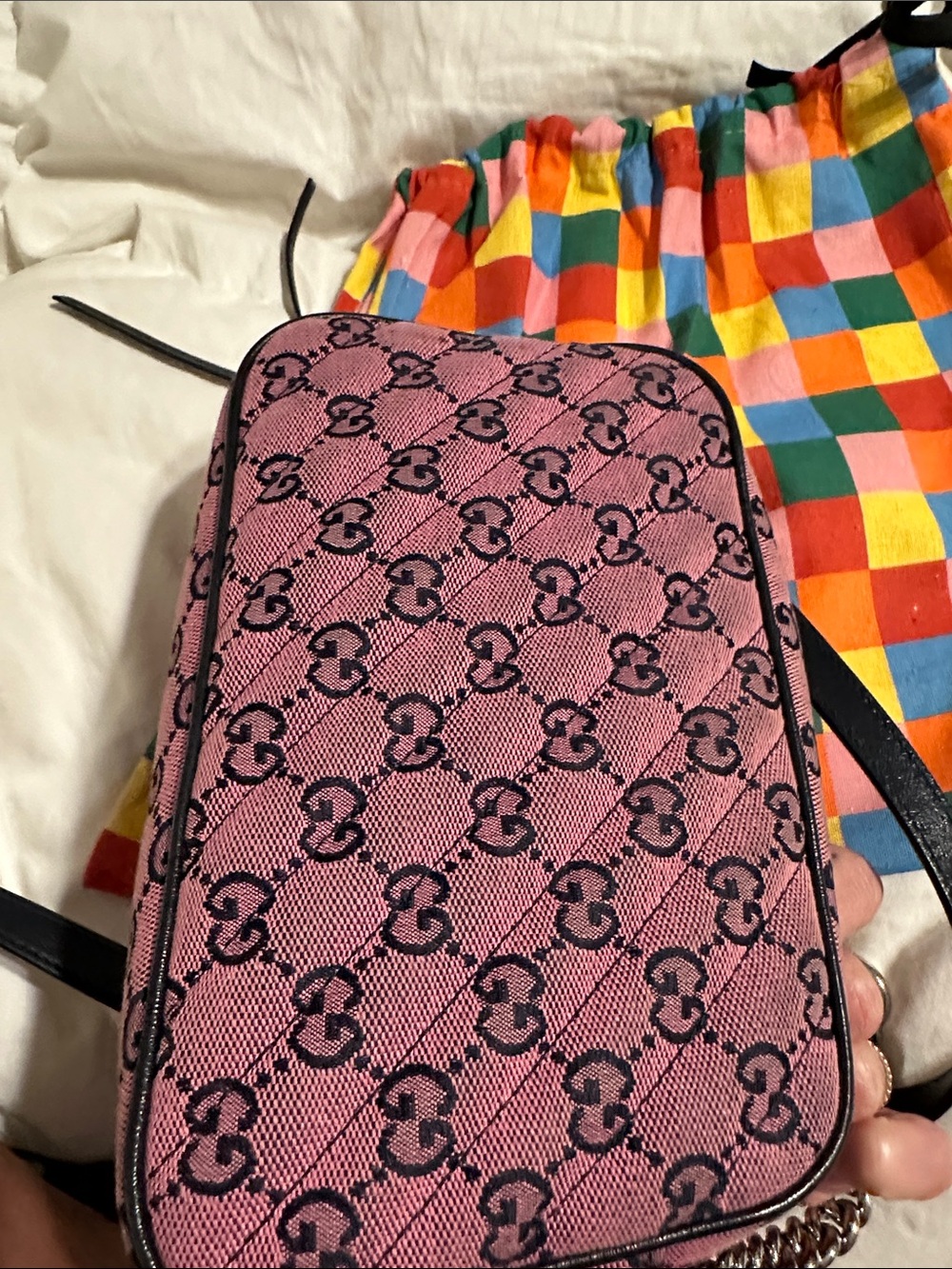Gucci Pink GG Quilted Canvas Crossbody Bag with Silver Double G - Picture 4 of 14
